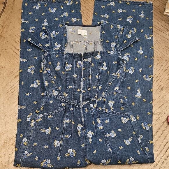 Avec Les Filles Denim Floral Jumpsuit Cap Sleeve Size 0 NWOT - Picture 16 of 16